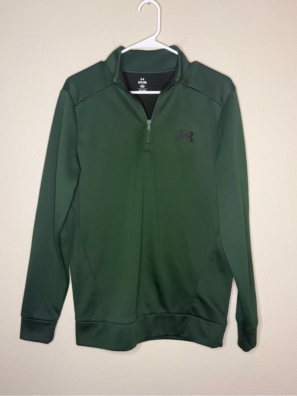 Under Armour Pullover Sweatshirt Mens Small Green Fleece 1/4 Zip UA Mock Neck